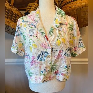 Calypso St Barth Boho Beach Resort Shirt Women’s Size M Linen Blend Summer Print
